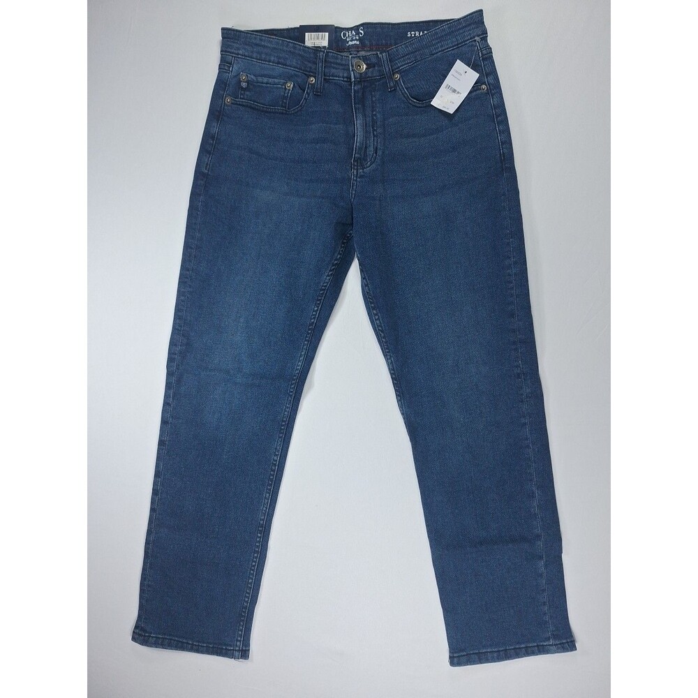 Chaps Mens Freedom Stretch Straight Fit Jeans 32x30 Armour Wash Blue Denim